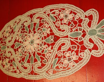 Romanian Point Lace Centerpiece in Pastel Colors - Full Bloom