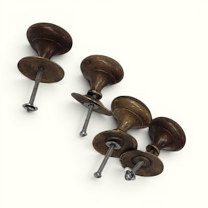 Antique Solid Brass Cabinet Pulls Knobs Set of 4 | Heavy 1" Hardware with Original Backplates Patina