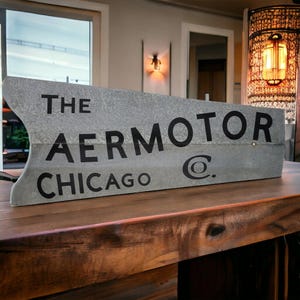 Rustic Aermotor Windmill Tail Fin Sign – Reclaimed Galvanized Farm Décor – Chicago