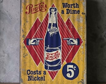 Retro Pepsi-Cola Corrugated Metal Sign – Worth a Dime, Costs a Nickel Wall Decor