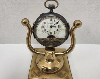 Early 1900s Swiss 8-Day Gunmetal Pocket Watch Hebdomas Style Vintage Collectible