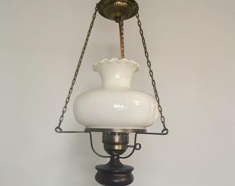 Mid-Century Modern Hanging Lamp – Milk Glass Pendant Light with