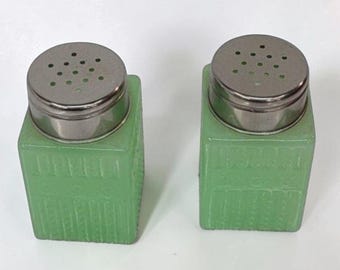 Vintage Jadeite Glass Salt & Pepper Shakers | Green Glass Kitchen Shaker Set 3"