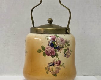 Victorian Porcelain Biscuit Barrel – Rose Motif – Antique Tea & Kitchen Decor