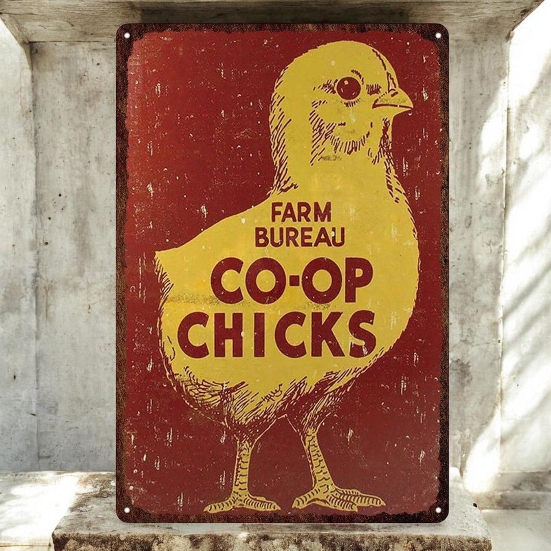 Rustic Farm Bureau Co-op Chicks Sign – Red Farmhouse Baby Chick Wall ...