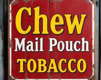 Vintage 50's Chew Mail Pouch Tobacco Factory Fresh Tin 17x3” Treat