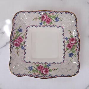 Antique Royal Albert Petit Point Bone China Square Butter Dish or Candy Dish – Made in England – Vintage Replacement Piece