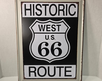 Historic Route West U.S. 66 Sign Metal 16x12 Original Handmade Wall Decor