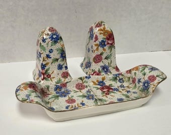 Antique Grimwades Old Cottage Chintz Salt & Pepper Shakers on Tray – Royal Winton Grimwades England
