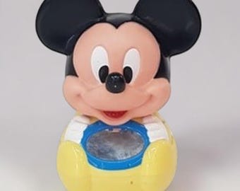 Vintage Mickey Mouse Roly Poly Toy 1984 | Disney Weeble Style Chime Baby Toy with Mirror