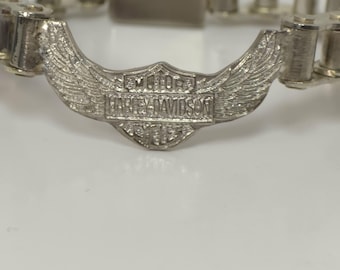 Vintage Harley Davidson Chain Bracelet Open Wings Emblem 8.25" Biker Jewelry Heavy Chain Link
