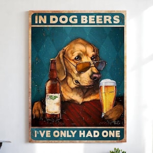 Funny Dog Bar Sign – Metal Wall Art of Dog Drinking Beer – Man Cave Decor