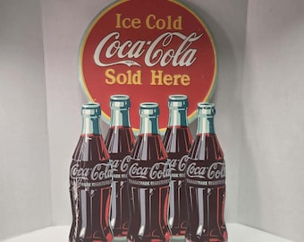 Vintage Coca-Cola Metal Sign – Ice Cold Coca-Cola Sold Here Embossed Bottle Advertising Sign