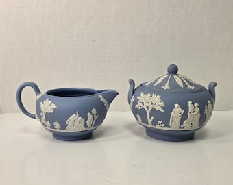 Wedgwood Jasperware Cream & Sugar Set Vintage No. 30 and 66 | Blue Jasper English Tableware
