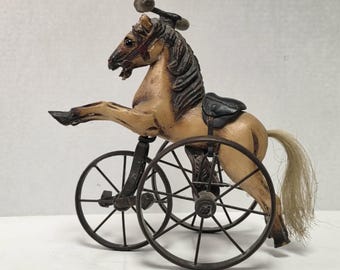Vintage Wooden Toy Horse Ride On Velocipede Antique Childs Pedal Horse Display Piece