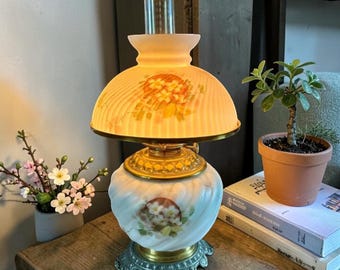 Victorian Gone With the Wind Oil Lamp Improved Climax 1890 | Mt Washington Satin Glass Nickel Base