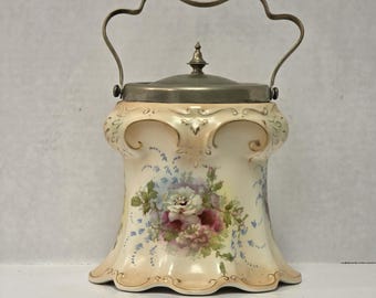 Victorian Royal Devon Biscuit Barrel – S.F. & Co. England Cookie Jar with Silver Lid