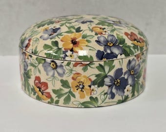 Antique Chintz Powder Jar Made in England – Vintage Floral Porcelain Collectible