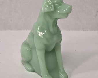 Antique Jadeite Moser Glass Dog Figurine 4" | Vintage Green Glass Statue with Pontil Mark Collectible
