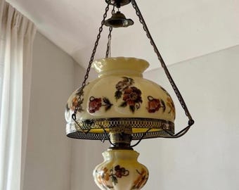 Antique Puffy Hanging Lamp – Vintage Floral Electric Ceiling Light