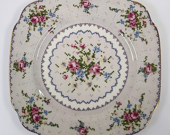 Antique Royal Albert Petit Point Square Plates – 8" Ruffled Bone China – Made in England – Replacement Pieces Available