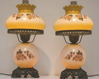 Pastel Yellow Gone with the Wind Hurricane Lamp – Floral 3-Way Vintage Table Lamp