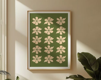 Pintura de flores onduladas verdes Pintura floral verde Decoración hippie Pop de color Arte de pared Arte pop colorido Color Pop Art Arte pop simple