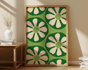 Verde ondulado flor arte decoración 70S decoración del hogar pared 70S sala de estar planta pared arte planta decoración de la pared 1970 decoración del hogar arte de la cocina verde