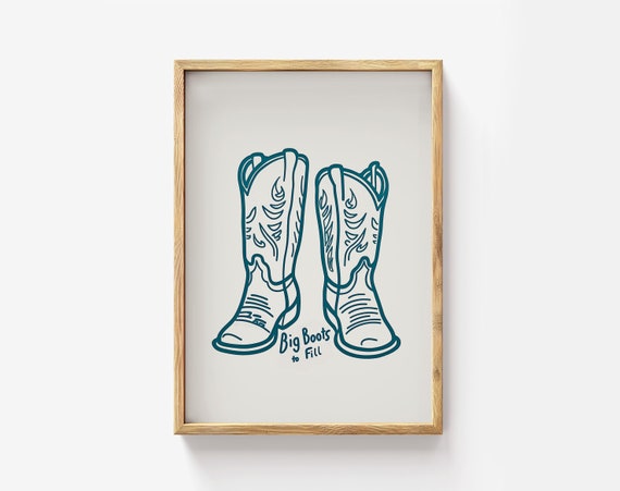Cowboy Boots Art Print: Teal Line Drawing (digital Download)