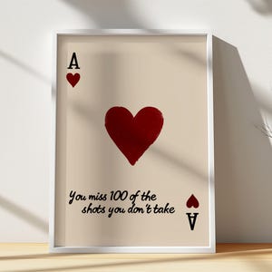 Ace of Hearts Quote Print, Motivational Playing Card Wall Art, Minimalist Inspirational Decor, Red Heart Poster