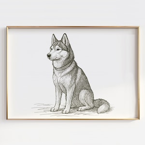 Husky Line Art Print, Husky Dog Artwork, Husky Wall Art Canvas Painting, Dog Lover Gift, Husky Gifts, Vet Office Decor, Siberian Husky