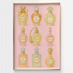 Girly Perfume Bottle Print: Vintage Pastel Room Decor (Digital Download)