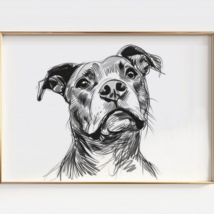 Colorful Pitbull Line Art Print: Modern Dog Portrait (Digital Download)