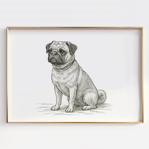 Vintage Pug Line Drawing – Dog Artwork, Pug Wall Art, Pug Illustration, Dog Lover Decor, Pug Gift, Minimalist Pug Painting