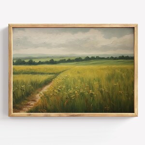 Country Path Landscape Print, Wildflower Field Wall Art, Rustic Nature Painting, Summer Meadow Digital Download, Farmhouse Decor
