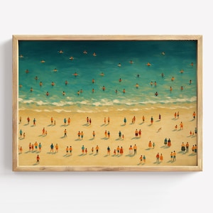 Seaside People Painting: Minimalist Beach Wall Art (Digital Download)