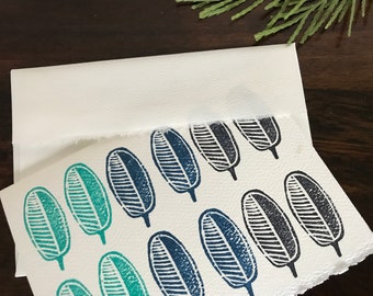 Tarjeta de impresión de hojas - tarjeta de sello de hoja (en blanco por dentro) - sello tallado a mano