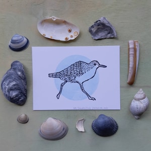 Handprinted print with handcarved stamp of Sanderling
