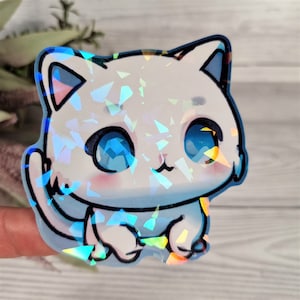 90009 Katzen Holo Aufkleber 71x73mm für Laptop, Scrapbook usw. (Kawaii, Cute, Sationary)