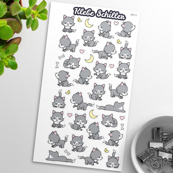 80071 Wolf Aufkleber für Filofaxing & Scrapbooking, Kawaii, Planner, Stationary, Cute