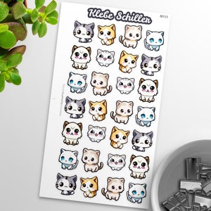 80515 Katzen Aufkleber für Filofaxing & Scrapbooking, Kawaii, Chibi, Planner, Stationary, Cute, 171x95mm