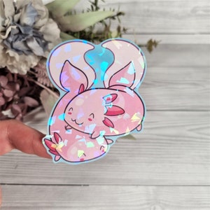 90012 Axolotl Holo Aufkleber 67x78mm für Laptop, Scrapbook usw. (Kawaii, Cute, Sationary)