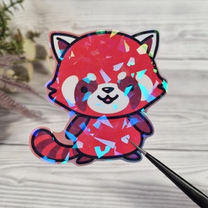 90045 Roter Panda Holo Aufkleber 72x70mm für Laptop, Scrapbook usw. (Kawaii, Cute, Sationary)