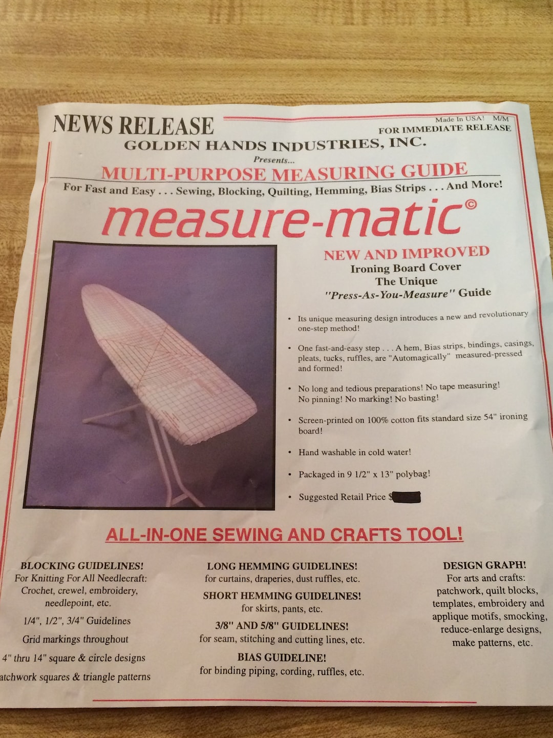 Measure Matic Ironing Board Cover by Golden Hands Industries Etsy