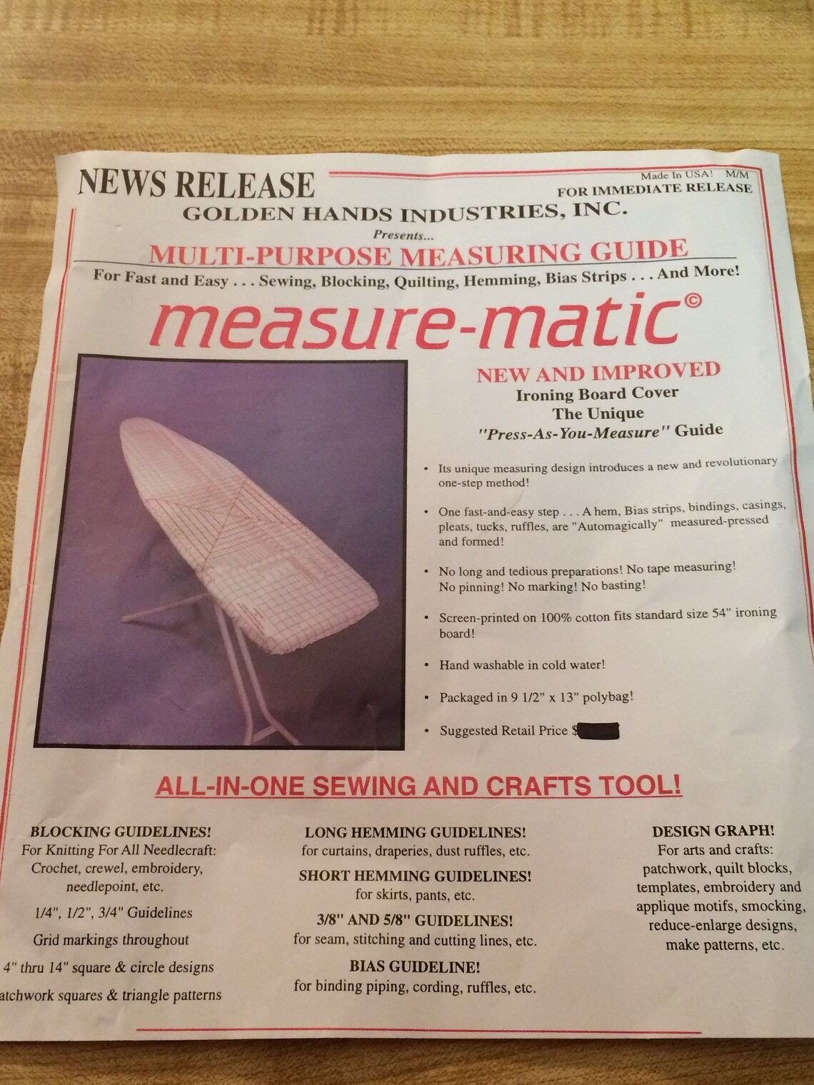 Measure Matic Ironing Board Cover by Golden Hands Industries Etsy