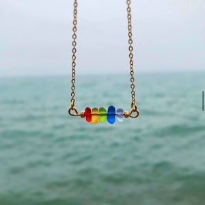 Rainbow Sea Glass Bar Necklace