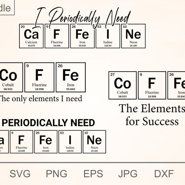 Coffee and Chemistry lovers bundle svg, Coffee periodic table svg, Caffeine svg, For science and coffee lovers, Digital files for prints