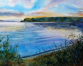 Hudson River Watercolor Print, River Watercolor Print, Hudson River, New York,  8 x 13&quot; Print (26.00) and 12 x 18 &quot; Print (50.00)