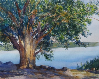 Watercolor landscape, Hudson River Print, Hudson River Art, 12 x 18 inch Print, Hudson River New York, Giclee Print, Blues, Greens