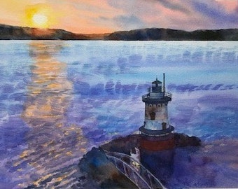 Tarrytown Light Print, Hudson River NY, Lighthouse on Hudson print, Lighthouse, Evening on the Hudson, Lighthouse at Tarrytown, NY